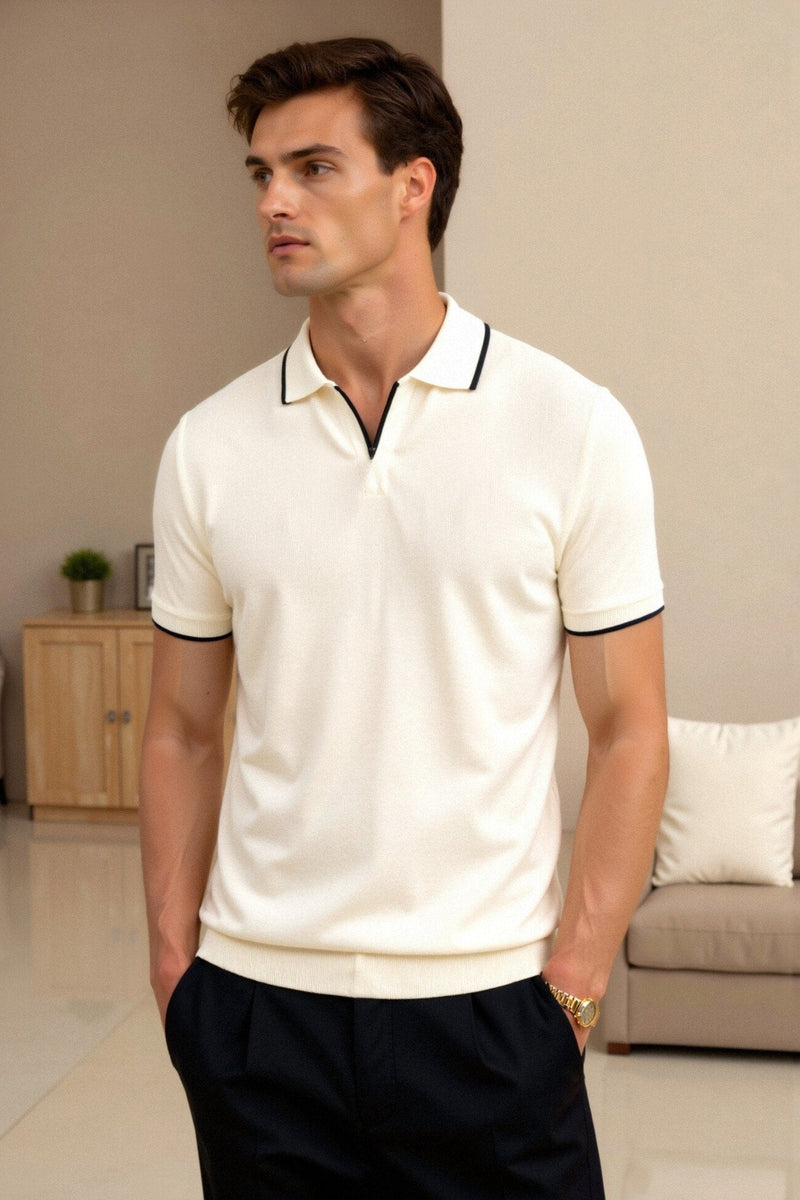Polo Homme Sans Manches – Coupe Slim Élégante avec Col Classique et Motif Contrasté
