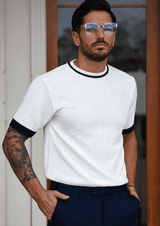 Noam T-Shirt Homme Colorblock – Manches Courtes, Col Rond, Maille Respirante au Style Moderne