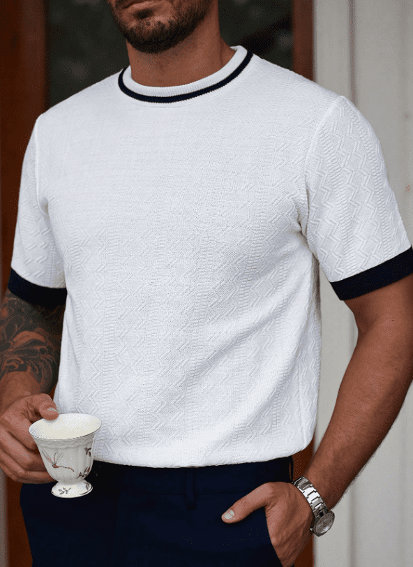 Noam T-Shirt Homme Colorblock – Manches Courtes, Col Rond, Maille Respirante au Style Moderne