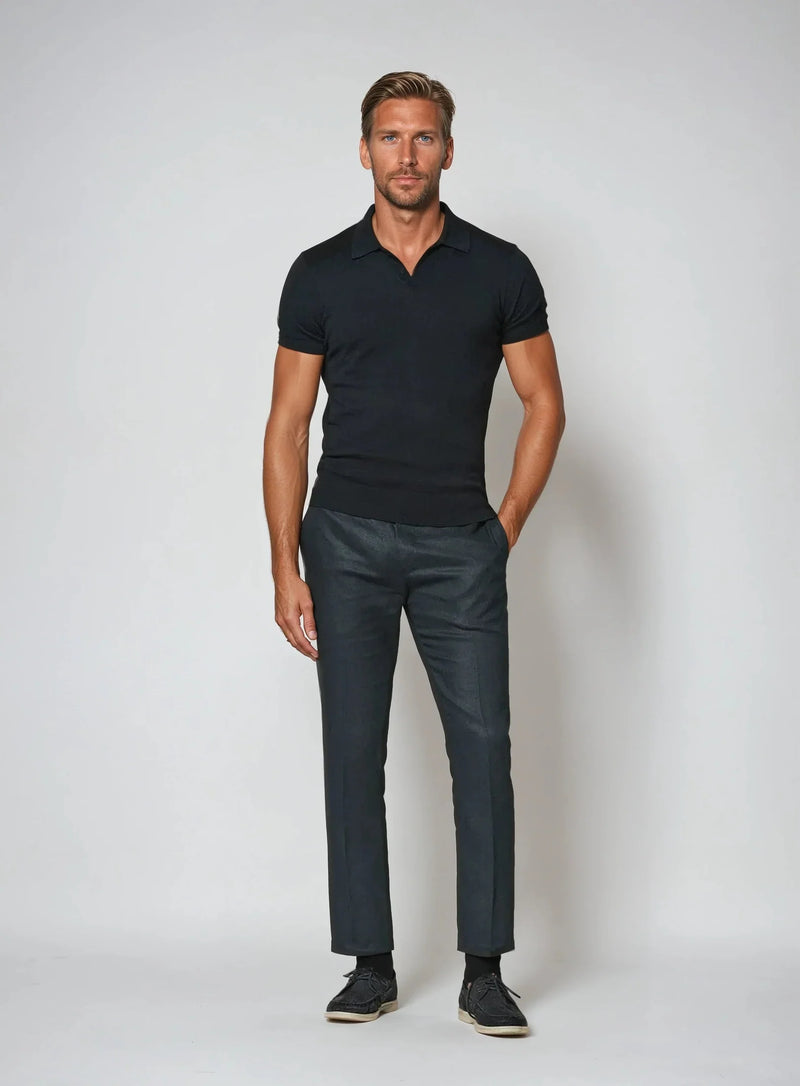 Polo Homme Sans Boutons – Coton Premium Bleu Marine, Style Minimaliste et Élégant