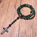 Orion | Men’s Tiger Eye & Lapis Lazuli Cross Rosary Necklace