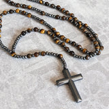 Orion | Men’s Tiger Eye & Lapis Lazuli Cross Rosary Necklace