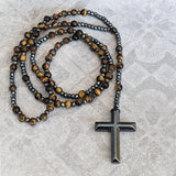 Orion | Men’s Tiger Eye & Lapis Lazuli Cross Rosary Necklace